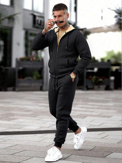 Տղամարդկանց ձմեռային նորաձևության երկմասանոց հավաքածու. Ժակարդե գլխարկով կարդիգան՝ աստառով և երկար տաբատ – իդեալական է աշնան և ձմռան համար, ձմեռային հագուստ տղամարդկանց համար