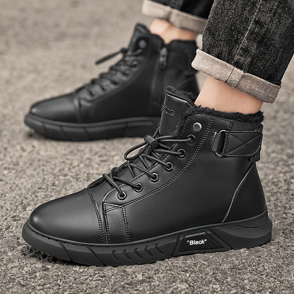 Men's Casual High-Top Hiking Boots with Warm Fleece Lining
