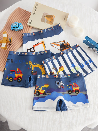 Boys' Boxer Briefs with Excavator Print, 4-Pack, All-Season