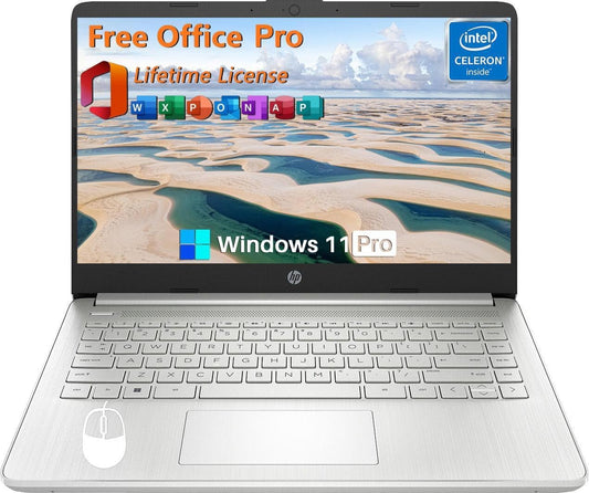 HP 14 Inch Laptop Student Business, with Office Lifetime License & Windows 11 Pro, Intel Dual-Core N4120, 16GB RAM, 384GB Storage(128Gb Emmc+256Gb MSD), Ultra Light, Webcam, Wifi, Accessories