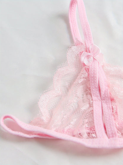 Sexy V-Neck Lace Floral Sexy Lingerie Bra Crotchless Panties, Women'S Sexy Lingerie, Free-To-Take Three-Point Lingerie Set, Suitable for Halloween, Christmas, Thanksgiving, Valentine'S Day, Give Gifts to Girlfriends And Surpr