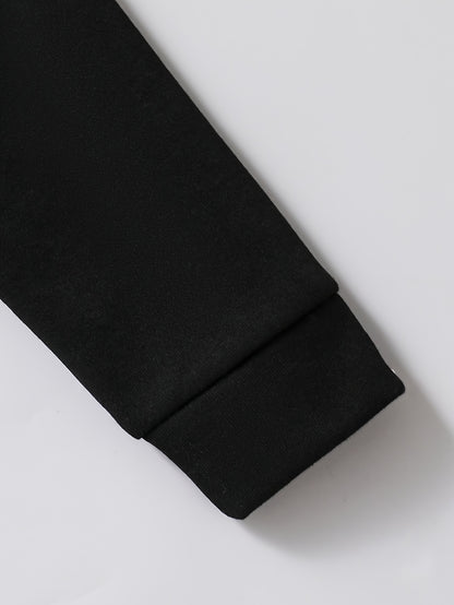 2pcs Boys' New Fashion Hooded Zip-Up Jacket and Pants Set, Black and White Striped Print Trendy Cool Style Outfit for Autumn/Winter, Thickened Sportswear with Pockets, Durable Polyester Fabric, Perfect Gift Choice for Kids, A