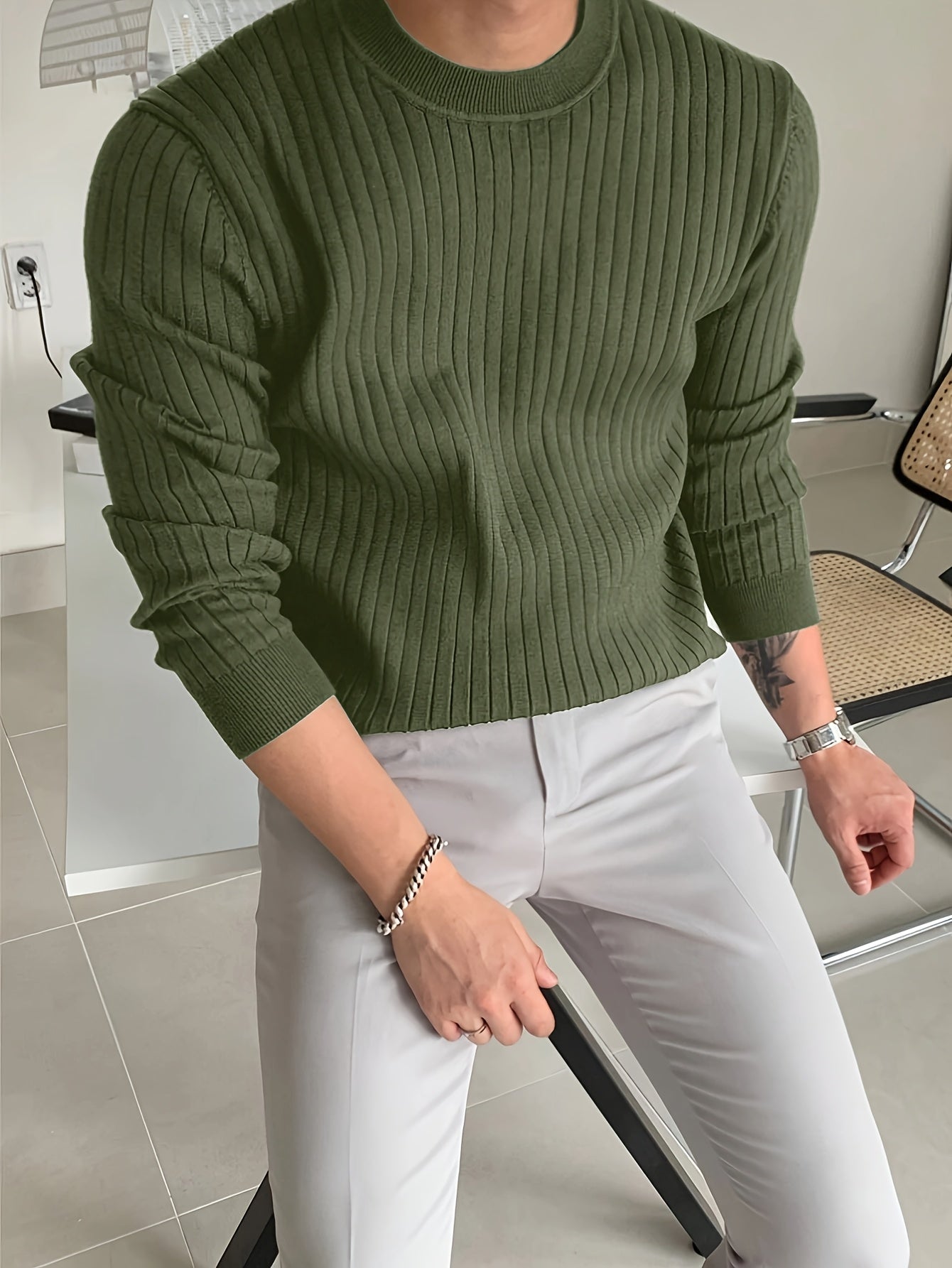 2024 New Cross-Border Men'S Round Neck Pullover Knitted Sweater