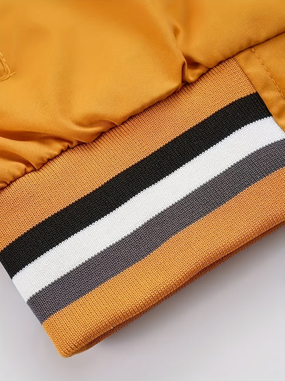 Lightweight And Trendy Men's Long Sleeve Zipper Jacket With Stand Collar, Pockets And Stripe Pattern Pieces, Suitable For Spring And Autumn Outdoors Activities