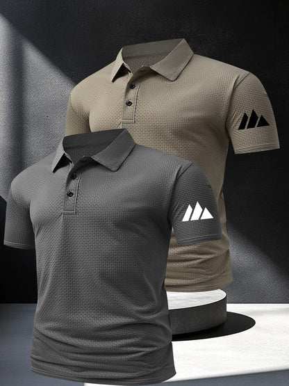 2pcs Minimalist Small Mountain Badge Pattern Men'S Outdoor Golf And Equestrian Casual Polo Short Sleeves, Mature Men'S Business Casual Polo, Breathable And Comfortable, Suitable for Spring And Summer, Can Be Worn As an Inner - ayq