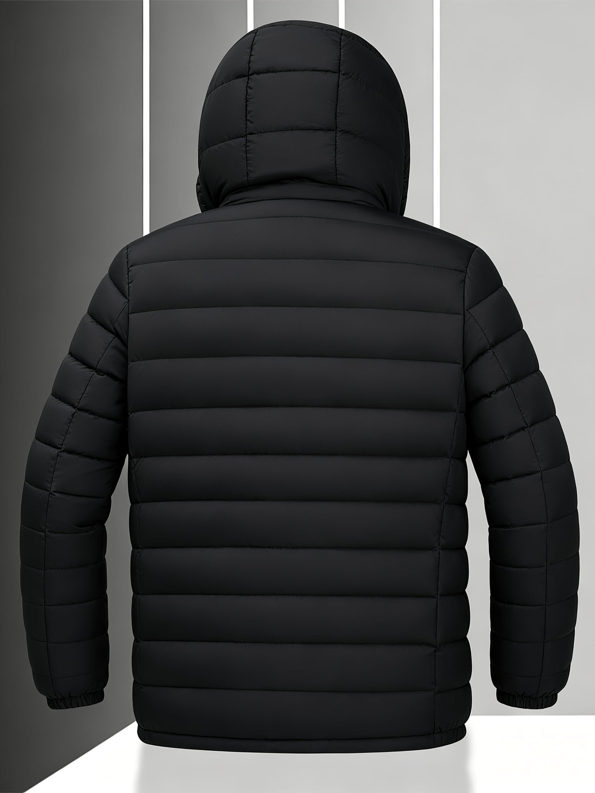 Men's Windproof Quilted Hooded Winter Jacket, Casual Warm Coat