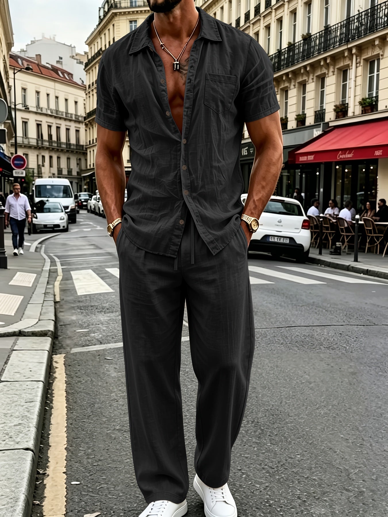 Men's Casual Linen Shirt and Pants Set for Summer Comfort