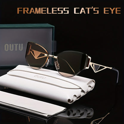 Cat-Eye Rimless Women's Glasses with Hollow-Out Metal Temples