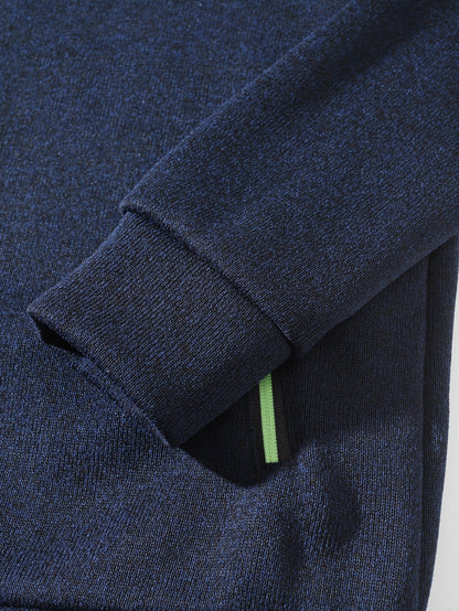 Men's Sporty Full-Zip Stand Collar Sweatshirt - Long Sleeve Casual Pullover with Neon Green Accents, Solid Color Non-Stretch Fabric, Regular Fit for Fall Winter