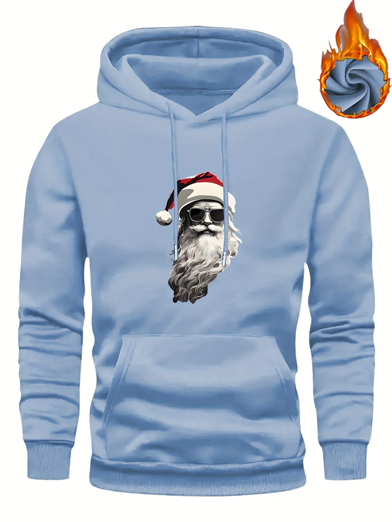 Men'S Heavyweight Hooded Sweatshirt with Santa Claus & Santa Hat Print - Thick Winter Pullover, Long Sleeve Hooded Sweater for Christmas, Halloween, New Year'S - Cozy Cold Weather Clothing For Men, Couples, Family - Ideal Hol