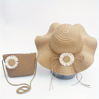Women’s Adjustable Straw Hats with Floral Design and Carry Bag