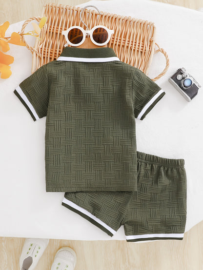 Boys' Summer Polo Shirt & Shorts Set in Jacquard Fabric
