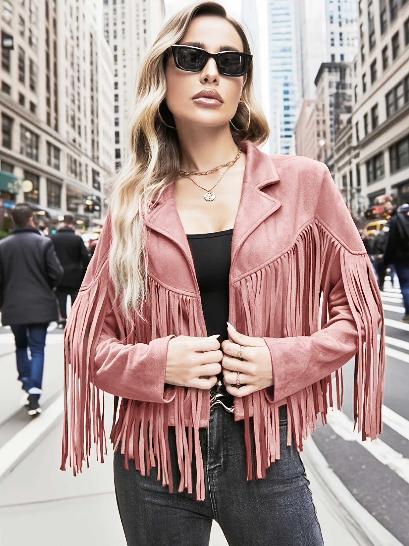 Plus Size, Women's Plus Size Elegant Long Jacket Coat - Soft Formal Lapel collar, All-Season Chic Outerwear for Office, Party, Everyday - Plus Friendly Elegant Jacket for Women, Party Attire, Suedelike Texture, Fuzzy Textured