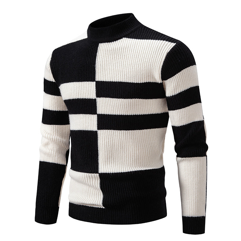 Men'S Color Block Crew Neck Sweater | Casual Style, Thick Acrylic Fabric, Regular Fit for Fall/Winter