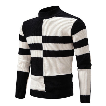 Men'S Color Block Crew Neck Sweater | Casual Style, Thick Acrylic Fabric, Regular Fit for Fall/Winter