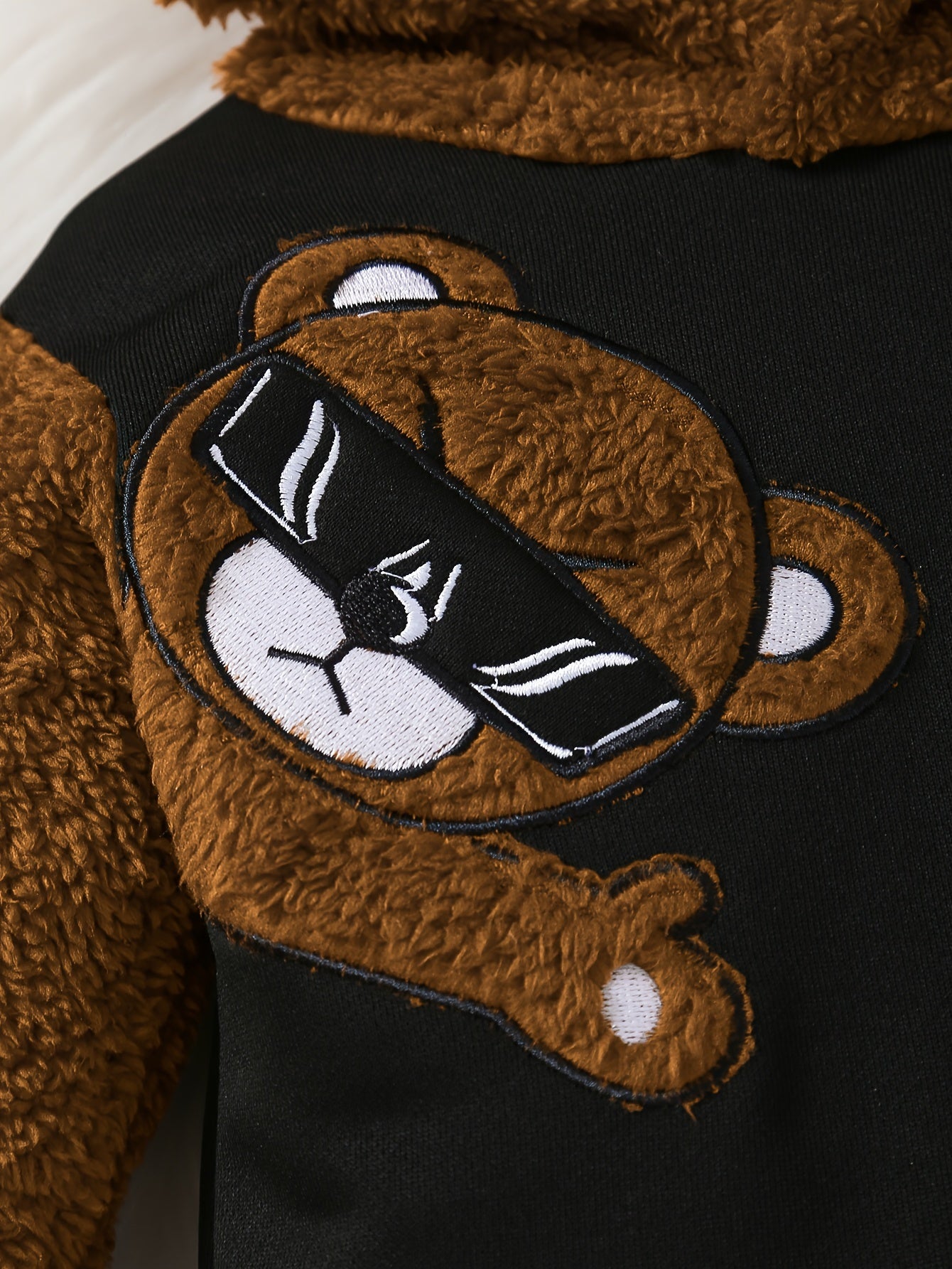 Cozy & Cute Boys' 2pcs Set: Fleece-Lined Bear Embroidered Hoodie and Pants - Perfect for Fall/Winter, Perfect for Outdoor