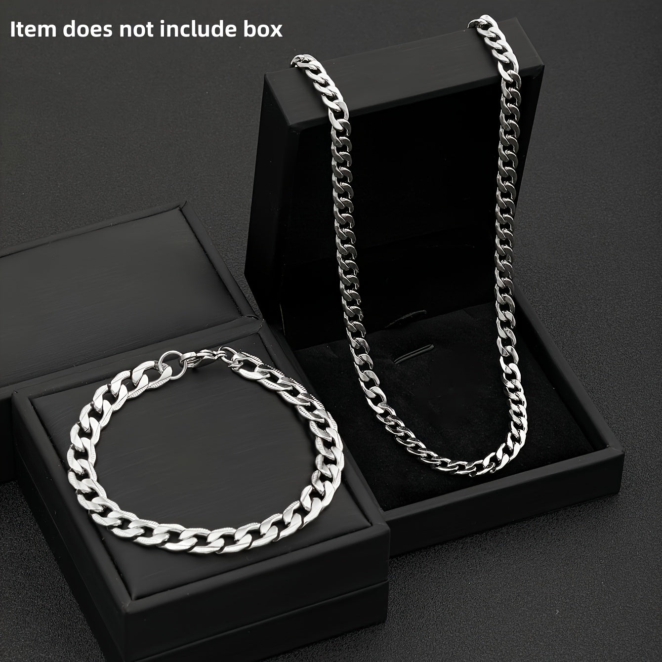 Stainless Steel Men's Jewelry Set, 19.69-inch Cuban Chain, Hip-hop Style Embossed Bracelet, Casual Wear and Holiday Gift - the Perfect Birthday Present