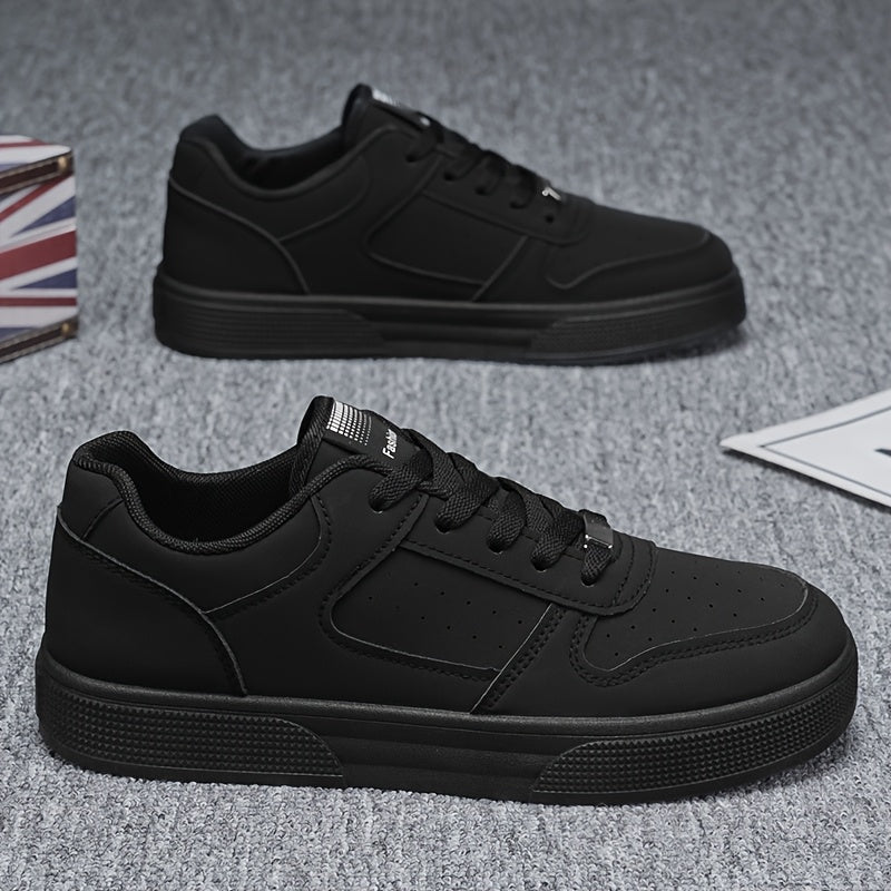 Breathable Skate Shoes - Sleek Black Low-Top Casual Sneakers with Durable PU Upper & PVC Sole, Comfortable Lace-Up Streetwear for Men and Women, All-Season