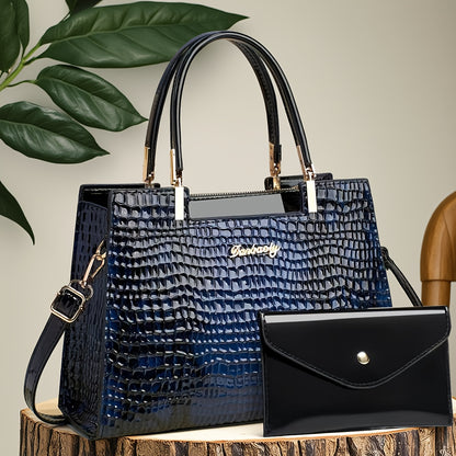 Women's PU Crocodile Pattern Large Capacity Shoulder Bag