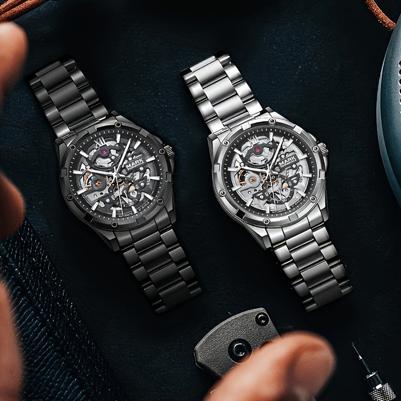 Men’s Mechanical Hollow Skeleton Watch Stainless Steel Business Style