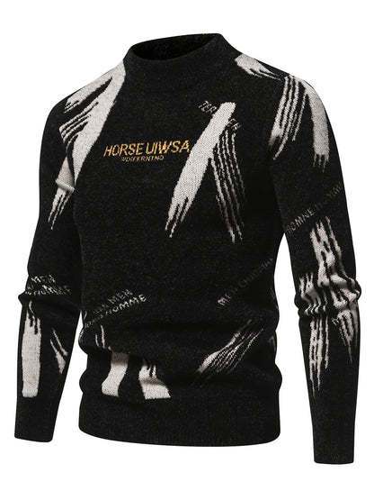 Տղամարդու առօրյա սվիտեր | Կրկնակի դեկոլտեով, միջին երկարության, այբուբենային ժակարդի նախշերով, իդեալական է աշուն/ձմեռ համար