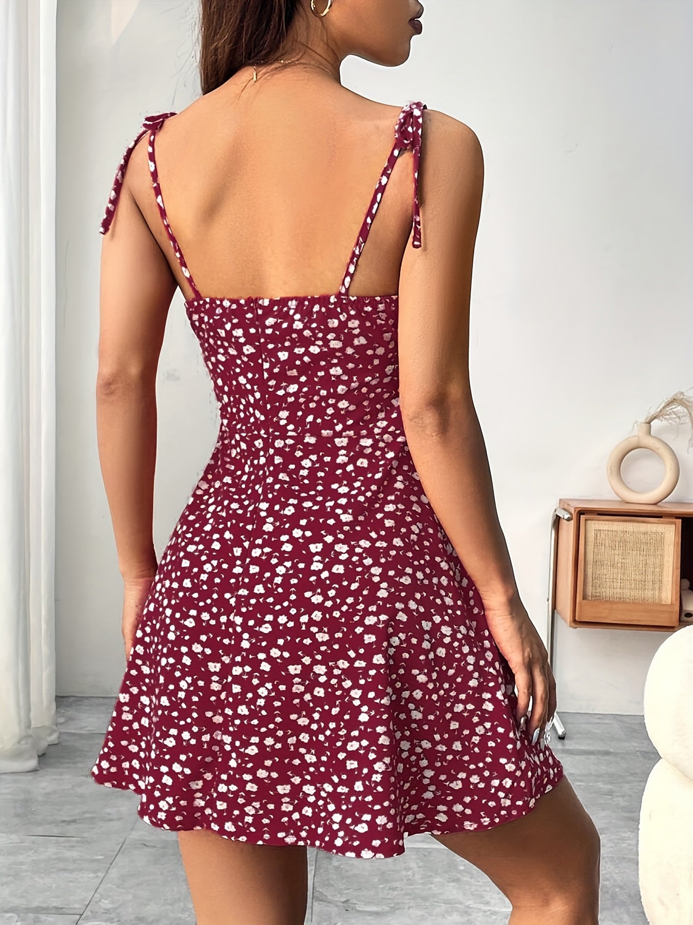 Elegant Women's Spring Mini Slip Dress with Floral Print