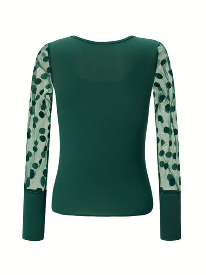 Նոր ոճի U-ձև օձիքով ցանցկեն, պոլկա կետերով երկար թևքով, միագույն, ներքնազգեստով, ամենօրյա, բազմակողմանի վերնաշապիկ