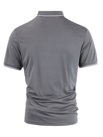 Men's Solid Golf Shirt, Casual Short Sleeve Lapel Shirt For Summer Outdoor