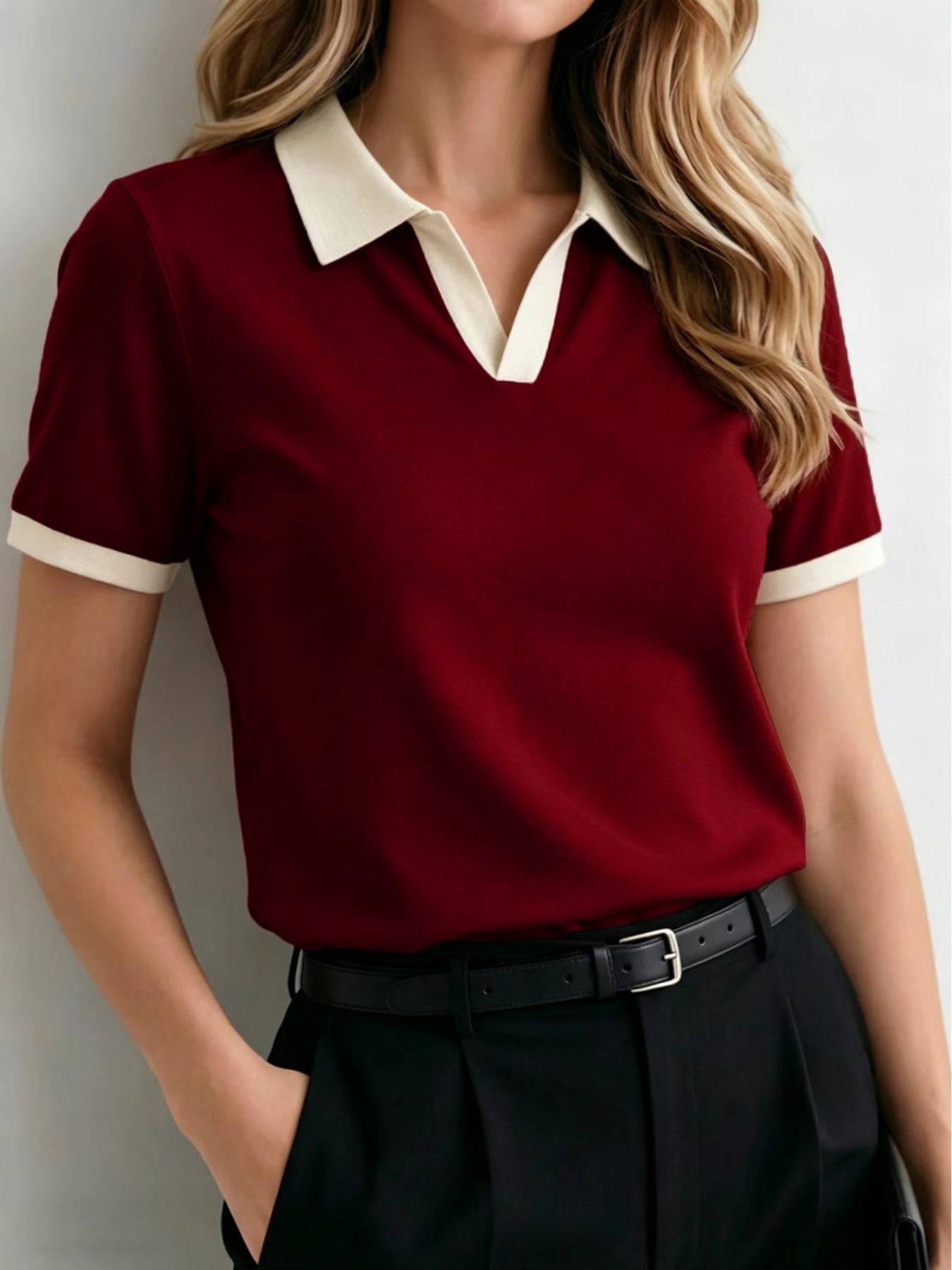Women's Casual Polo Shirt in Solid Colors for Spring and Summer - ayq