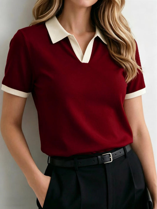 Women's Casual Polo Shirt in Solid Colors for Spring and Summer - ayq