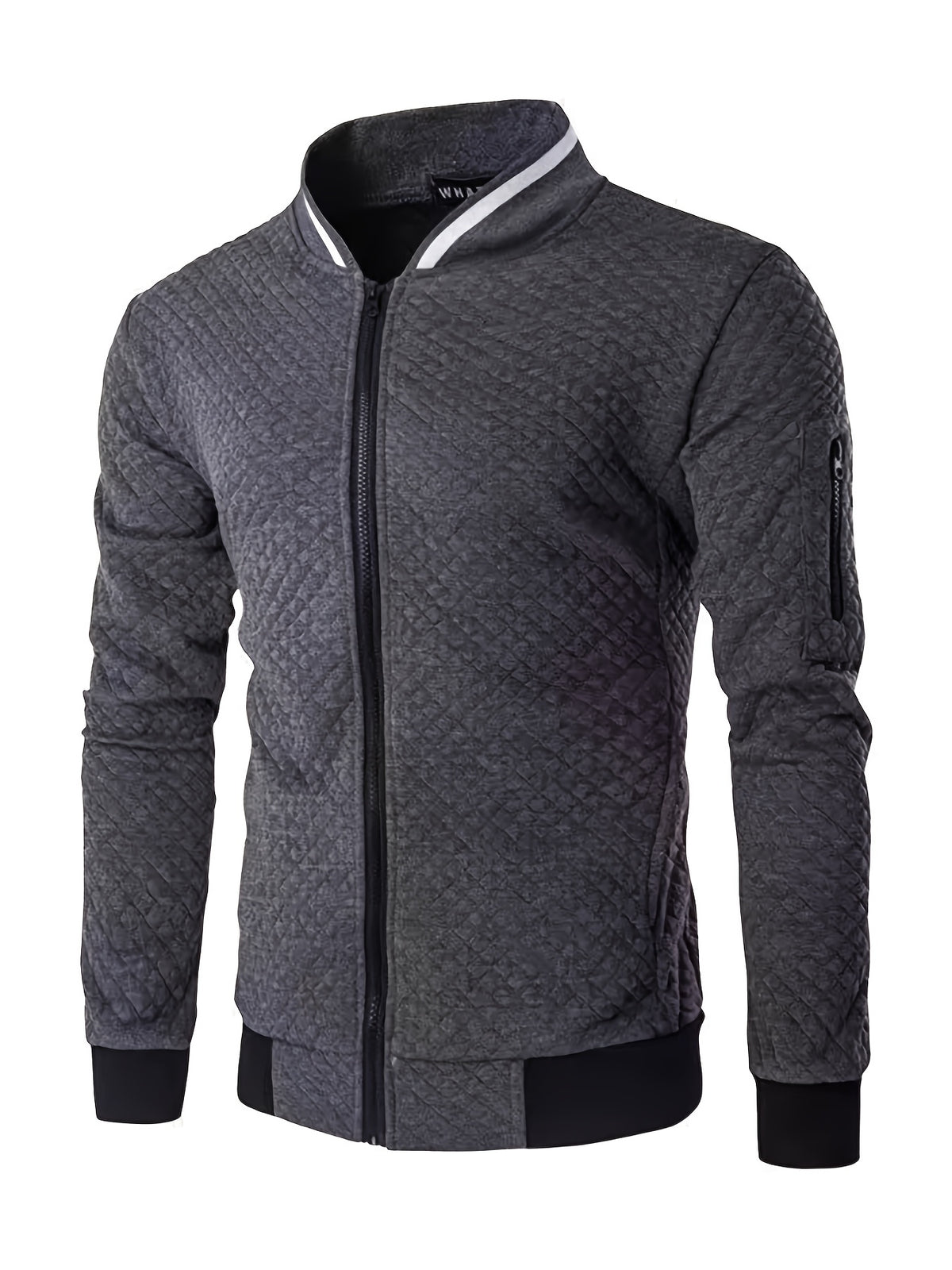Men's Quilted Baseball Jacket with Stand Collar for Spring/Fall