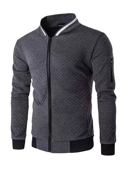 Men's Quilted Baseball Jacket with Stand Collar for Spring/Fall