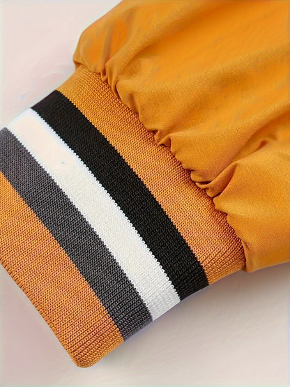 Men's Lightweight Jacket - Mustard-Yellow with Black Print Stripes, Zipper Closure & Structured Fit for Urban Streetwear, Formal Events - Spring/Fall Outerwear Coat, Spring Outerwear, Striped Detail Jacket, Nonstretch Materia