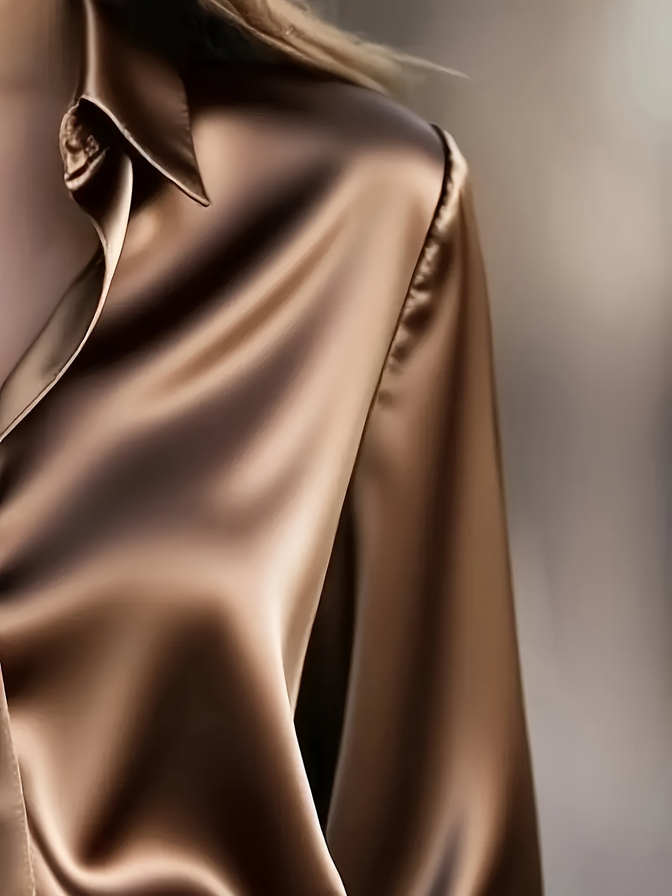 Women's Elegant All-Season Glossy  Shirt Jacket - Collar -Front Closure, Solid Brown (Copper/Black) - Tailored Blazer for, Office & Formal Events - Machine Washable Non-Stretch Professional Outerwear