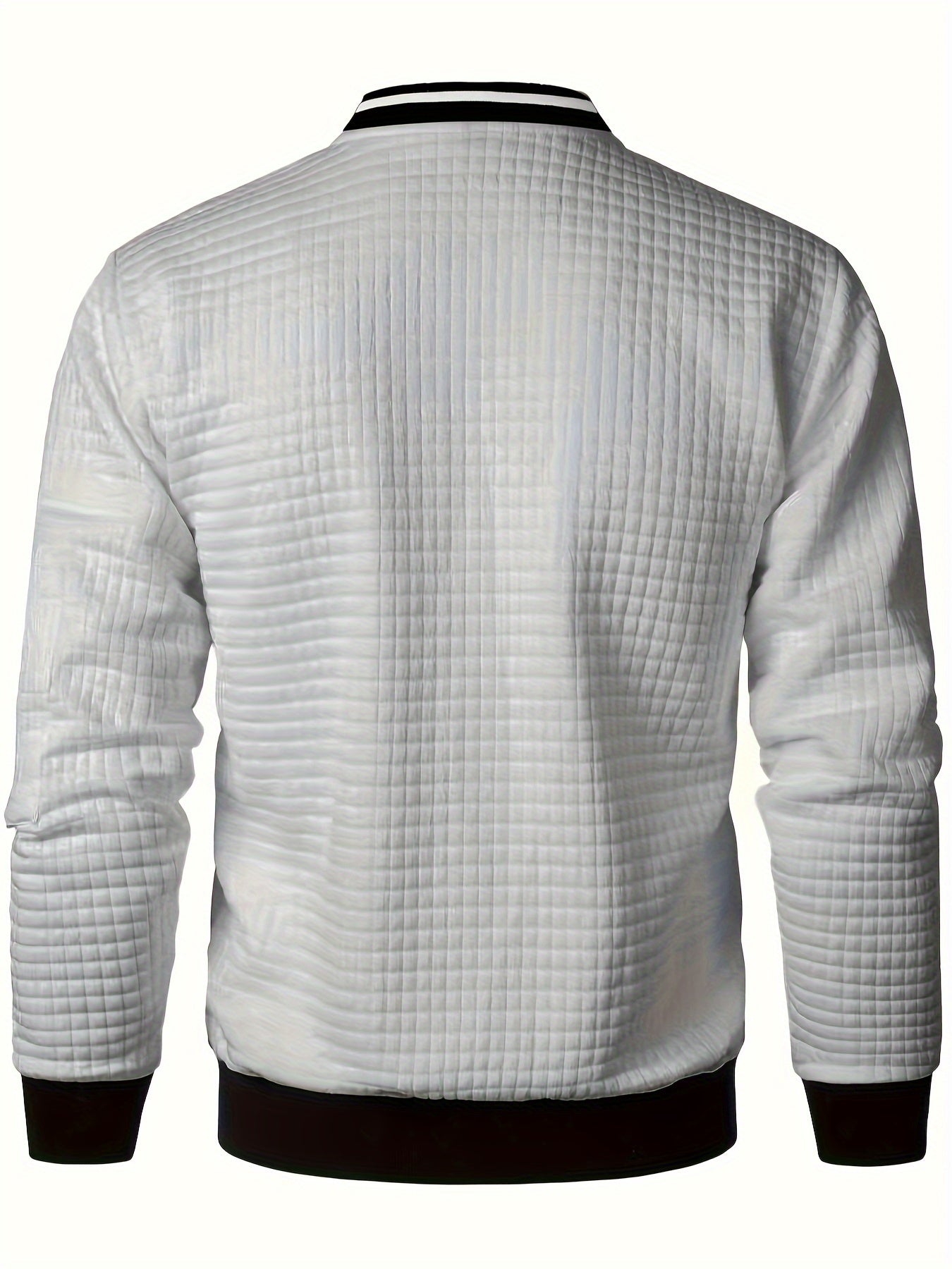 Men's Casual Bomber Jacket with Stand Collar - Polyester and Elastane Blend, Knit Fabric with Slight Stretch, Solid Color, Zipper Detail, Long Sleeve, Regular Fit