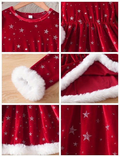 Girls' Christmas Party Dress - Red & Polka Dot A-Line Mid-Length Winter Dress with Puff Sleeves, Round Neck & Flared Skirt for Holiday Celebrations, Christmas Dresses For Girls, Festive Outfit, Playful Design