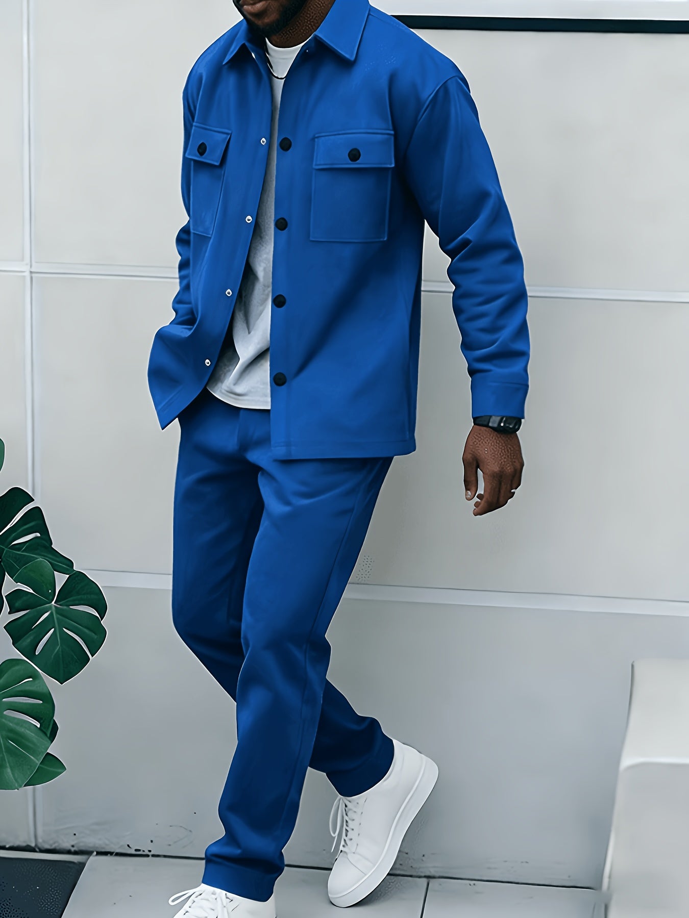 Men's Casual Klein Blue Cargo Jacket and Ankle-Cinch Pants Set