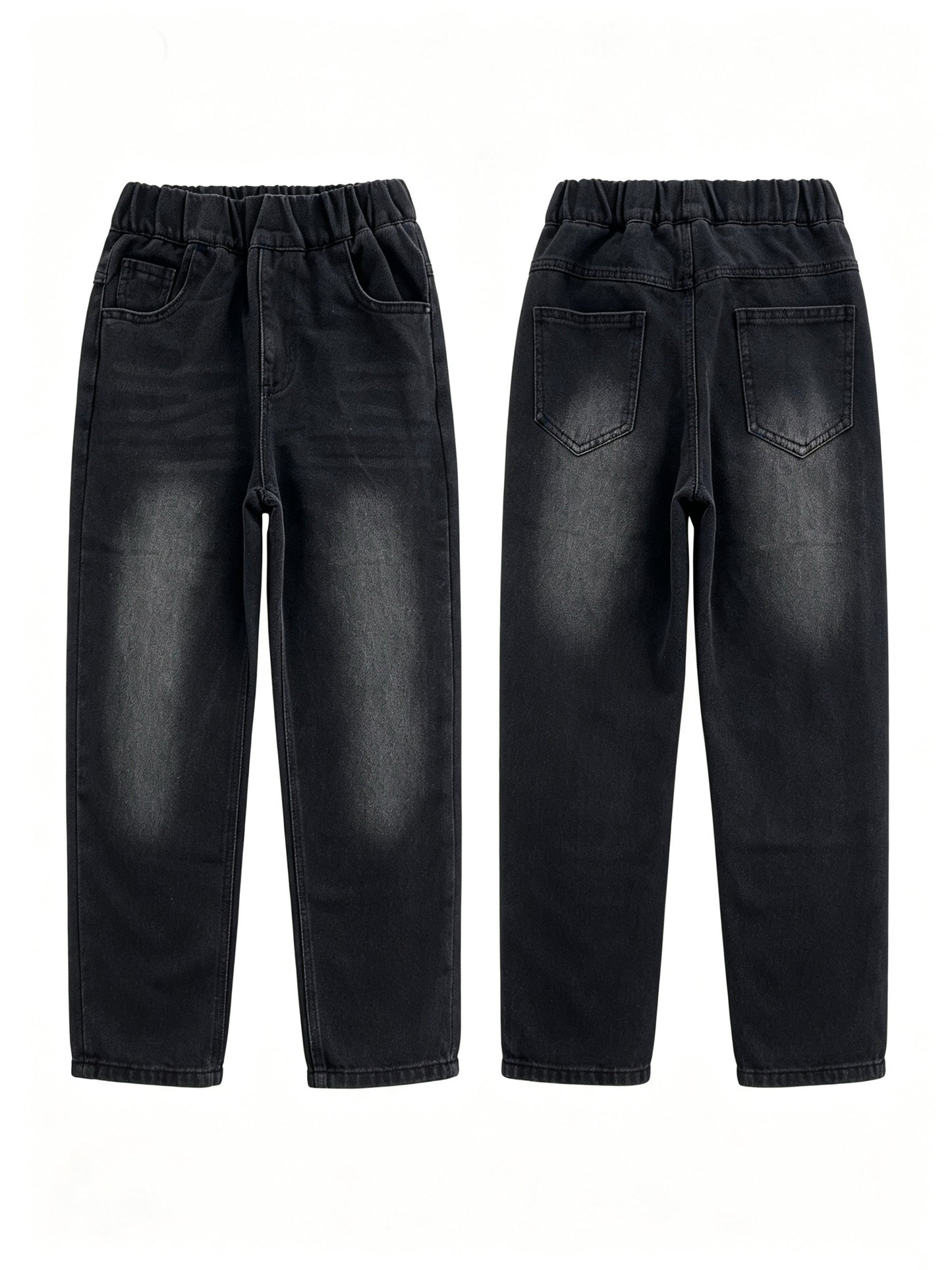 Boys' Black Washed Straight Leg Cargo Jeans, Soft Cotton Blend
