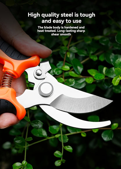 Gardening Scissors | Comfortable Grip, Spring-Assisted, Sharp and Non-Slip, Ideal for Pruning Branches and Flowers, Modern Stainless Steel Blades