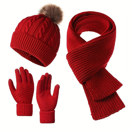3pcs Set - Adult Warm Set Winter Hat Scarf Gloves, a Three-In-One Comfortable Set Integrating Hat And Scarf, Cold And Frost Protection, Suitable for Daily Commute, Shopping And Outdoor Activities