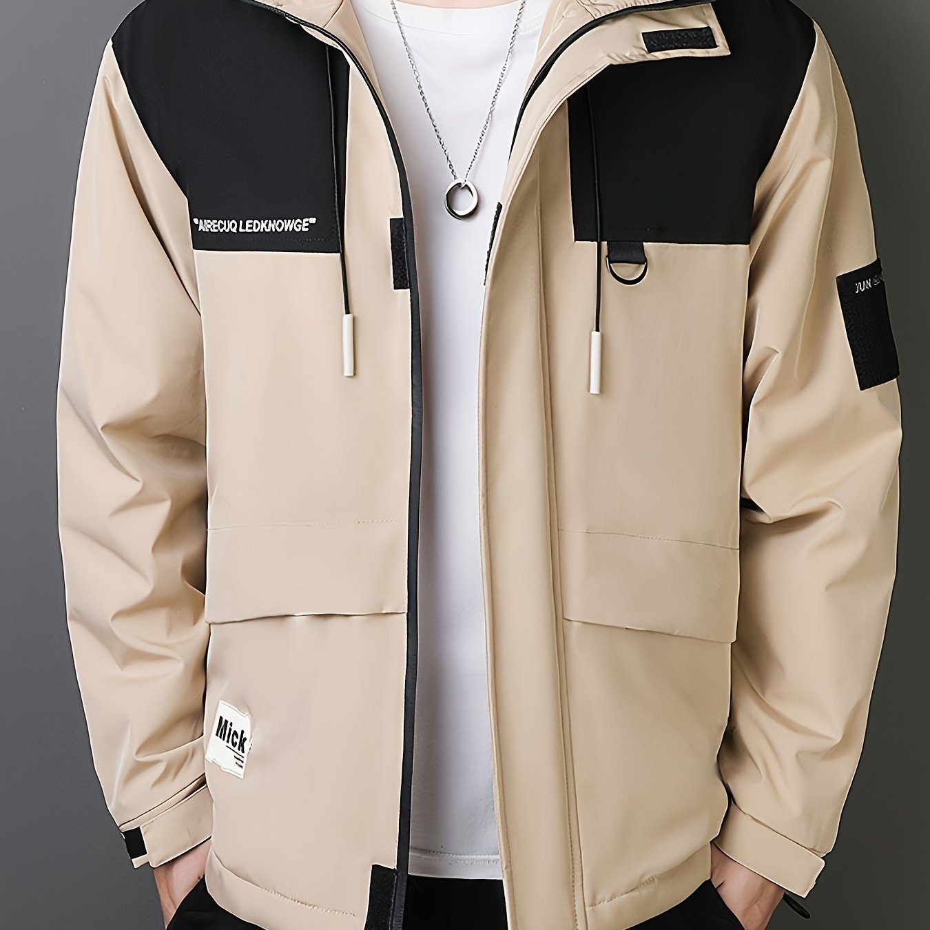 Men's Casual Hooded Windbreaker Jacket - Spring/Autumn Color Block Zip-Up Coat For Autumn Winter Outdoors