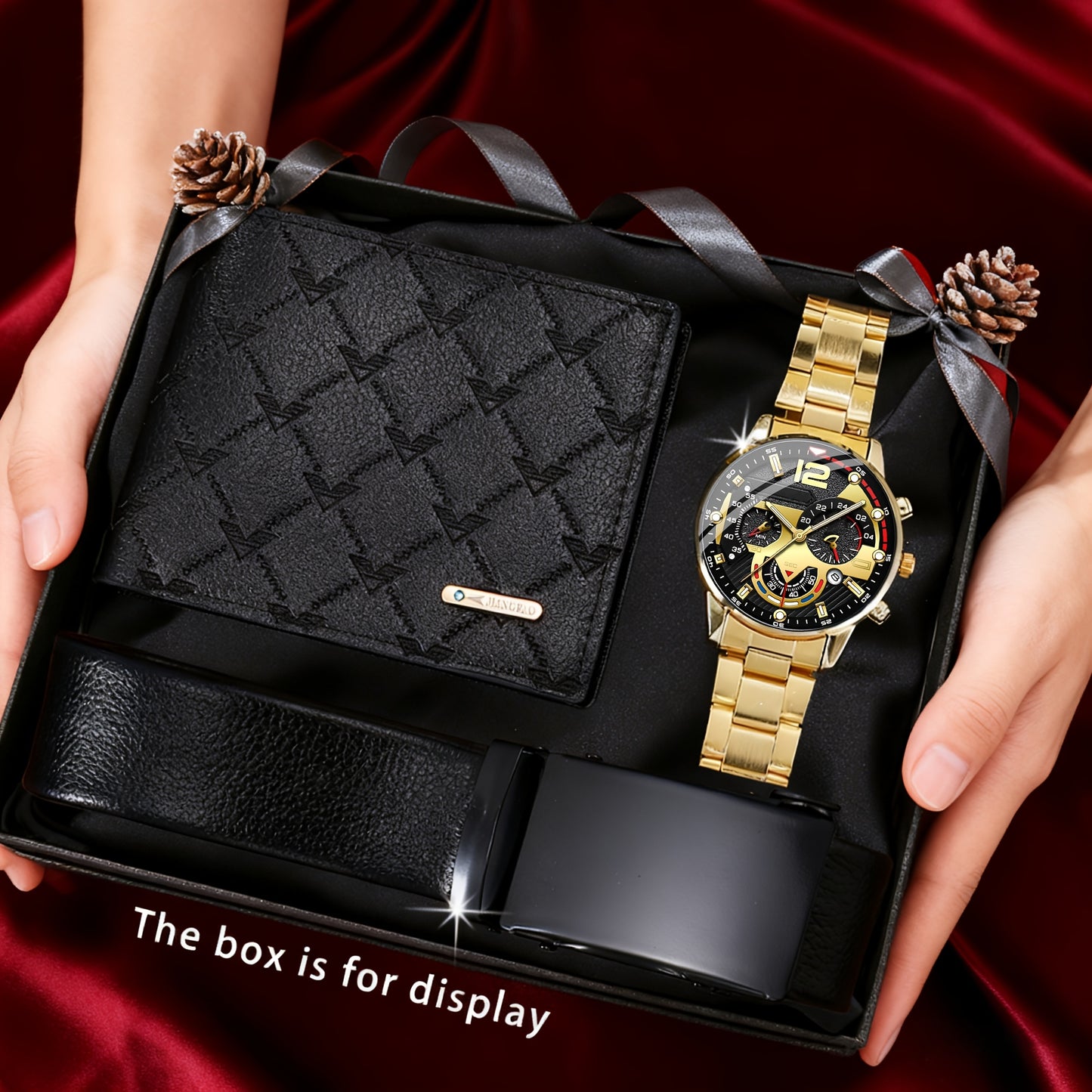 3pcs Men's Watch Wallet & Belt Set - Luxury Matching with Watch, Cash Holder & Belt - Elegant for Daily Wear, Business, Gifts - Complete Outfit Bundle (No Gift Box) - Ideal for Valentine's Day/Easter/Ramadan Gifts for