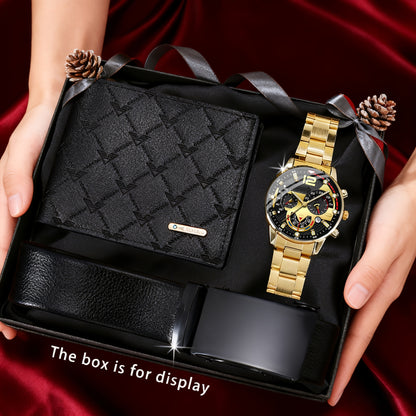 3pcs Men's Watch Wallet & Belt Set - Luxury Matching with Watch, Cash Holder & Belt - Elegant for Daily Wear, Business, Gifts - Complete Outfit Bundle (No Gift Box) - Ideal for Valentine's Day/Easter/Ramadan Gifts for