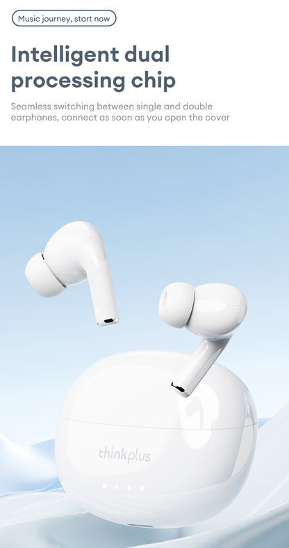 Lenovo ThinkPlus Hifi Panoramic Stereo Earbuds - Crystal Clear Sound, Ergonomic Design, Long Battery Life, Advanced Noise Cancellation, USB-C Fast Charging Case, Wireless Audio|Ergonomic Earbuds|Compact Design, Earbud Case