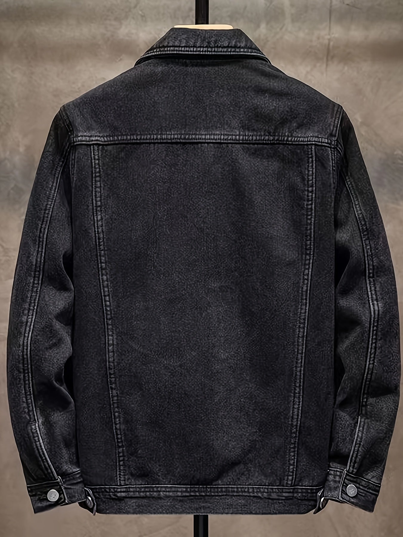 Men's Spring/Autumn Denim Jacket - Casual Chic Style, Black Blend with Red Accents, Button-Up with Flap Pockets, Long Sleeves, Ideal for Hiking & Casual Attire, Outdoor Apparel|Classic Denim Style|Durable Fabric