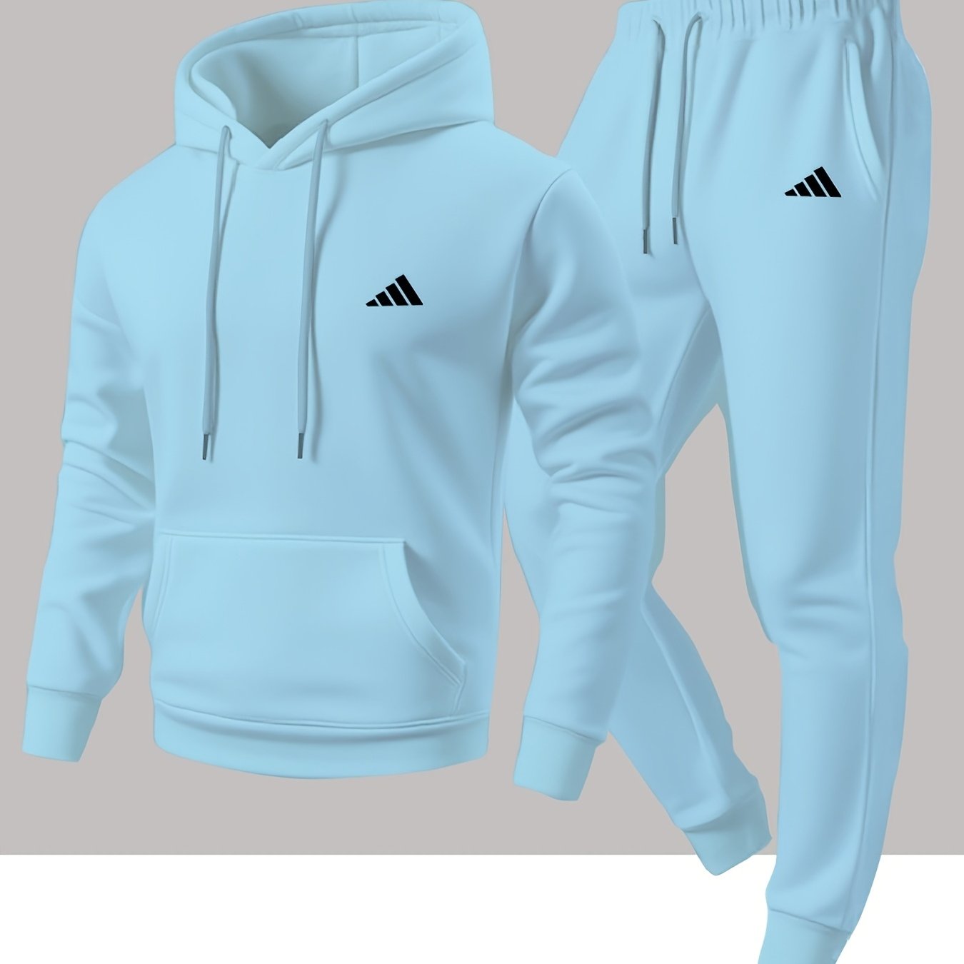 Men'S Trendy And Minimalist Triangular Striped Logo Hoodie And Sweatpants Set for Spring And Autumn, Featuring a Loose And Comfortable Design Suitable for Sports And Leisure, Machine Washable