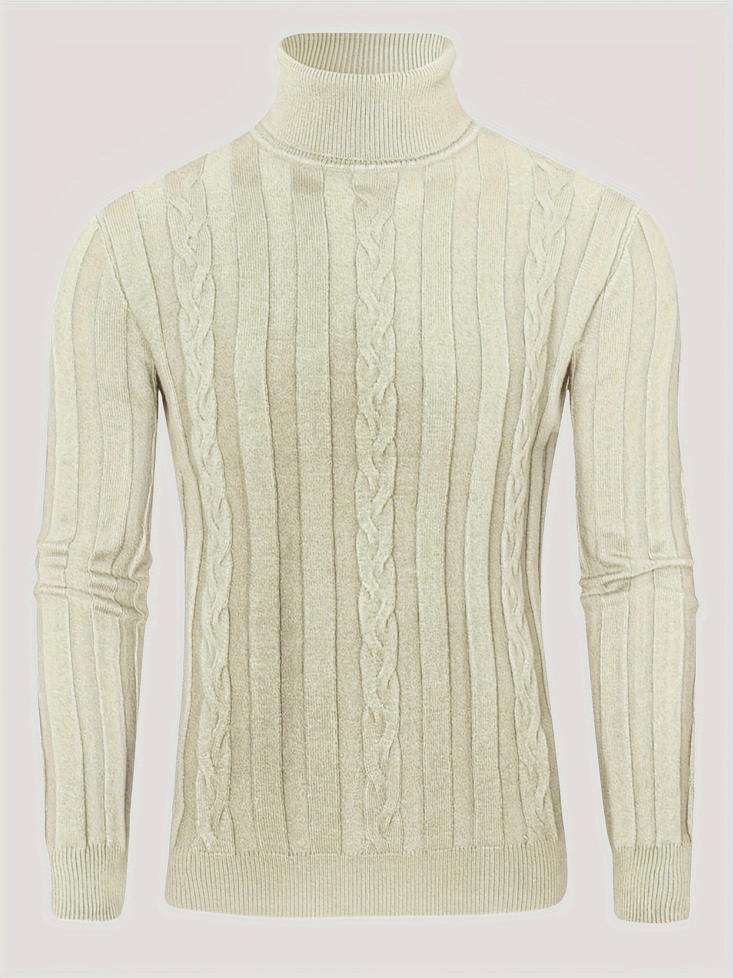 Men's Mature Slim-Fit High-Neck Long-Sleeve Sweater, Casual Ribbed Knit Pullover Solid Color Sweater, Men's Winter Clothing, Men's Sweater, Christmas Sweater, Men's Christmas Sweater, Winter Men's Apparel, New Year's Apparel,