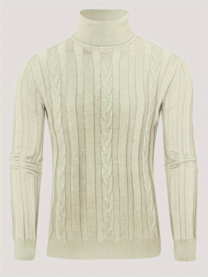 Men's Mature Slim-Fit High-Neck Long-Sleeve Sweater, Casual Ribbed Knit Pullover Solid Color Sweater, Men's Winter Clothing, Men's Sweater, Christmas Sweater, Men's Christmas Sweater, Winter Men's Apparel, New Year's Apparel,