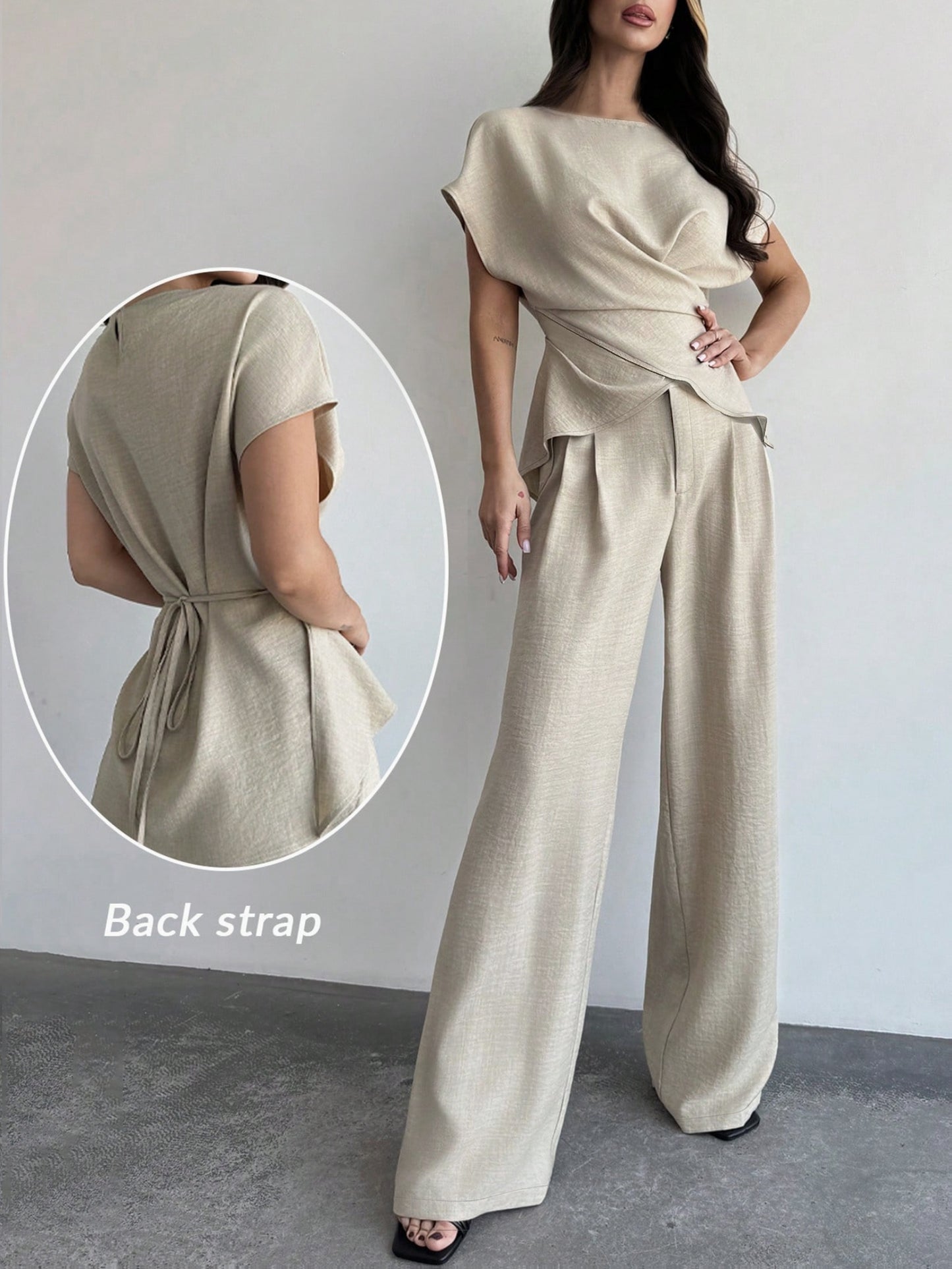 Elegant Women's Corset Tie-Front Top & Wide-Leg Pants Set