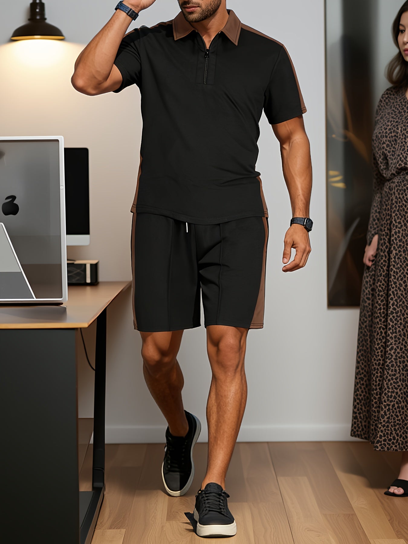 Men's Summer Business Casual Two-Piece Polo and Shorts Set